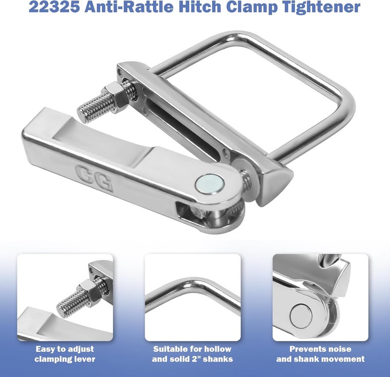ulapithi 22325 No-Tool Anti-Rattle Hitch Clamp Tightener, Hitch Tightener Anti-Rattle Clamp for 2-Inch Receiver, Hollow or Solid Shanks Trailer Hitches Accessories, Silver Heavy Duty Hitch Stabilizer - Image 3